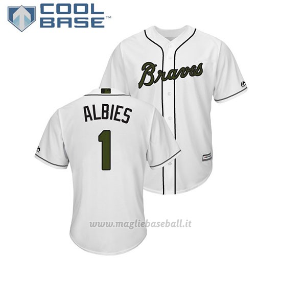 Maglia Baseball Uomo Atlanta Braves Ozzie Albies 2018 Dia de los Caidos Cool Base Bianco